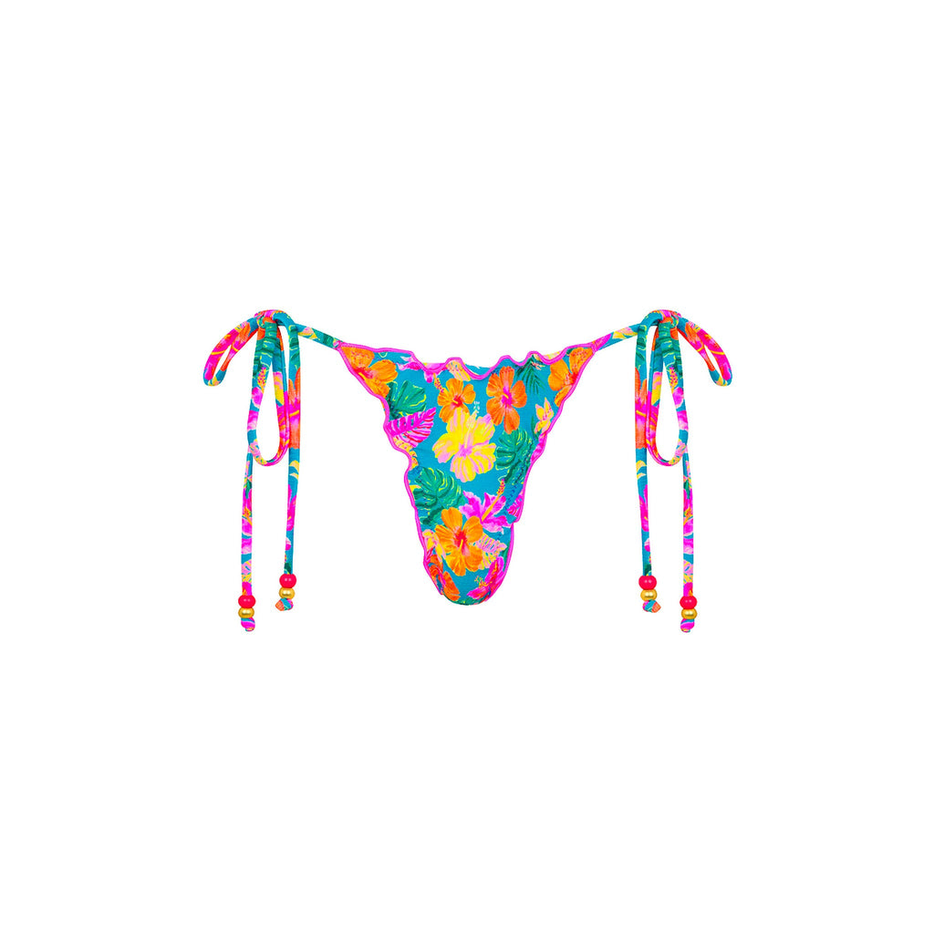 Lettuce Edge Thong Tie Bikini Bottom - Paradise Pop