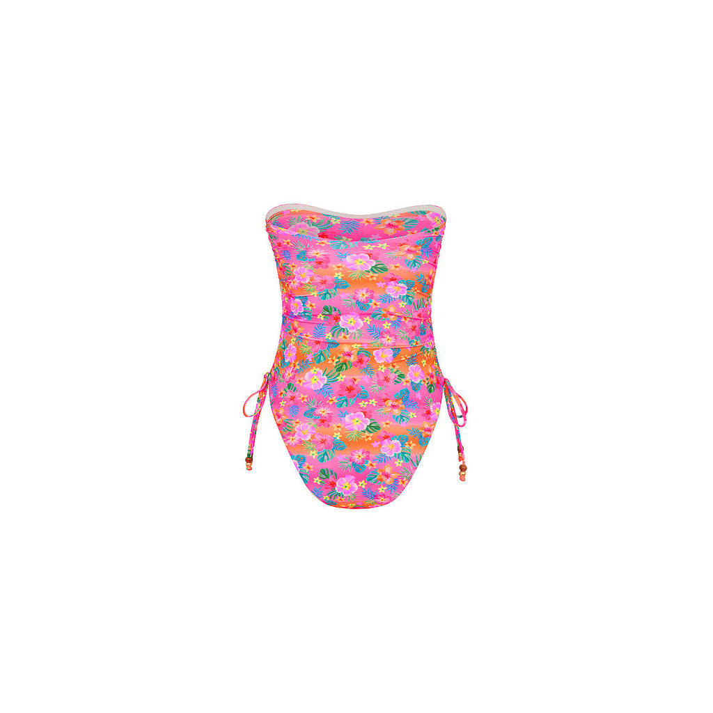 Ruched Bandeau Classic Cut One Piece - Summer Glow
