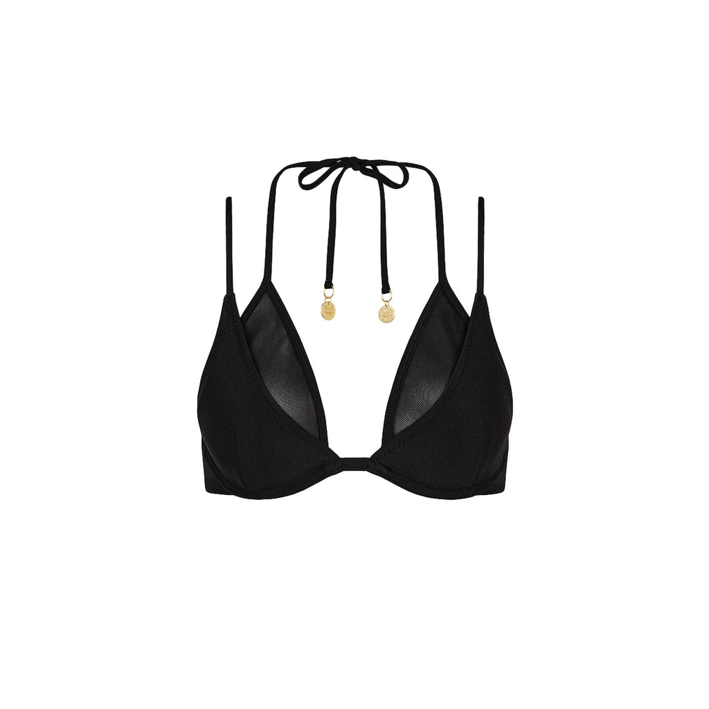 Layered Mesh Underwire Bikini Top - Twilight Black