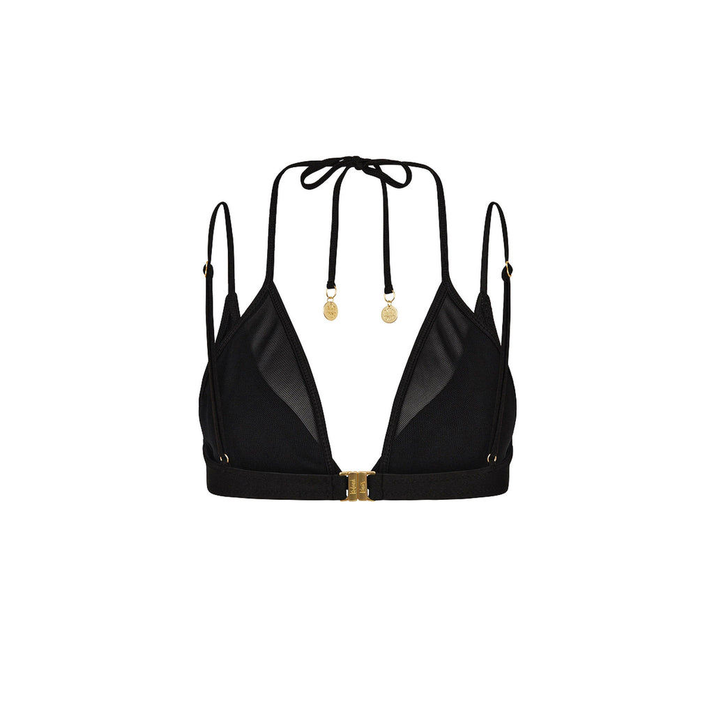 Layered Mesh Underwire Bikini Top - Twilight Black