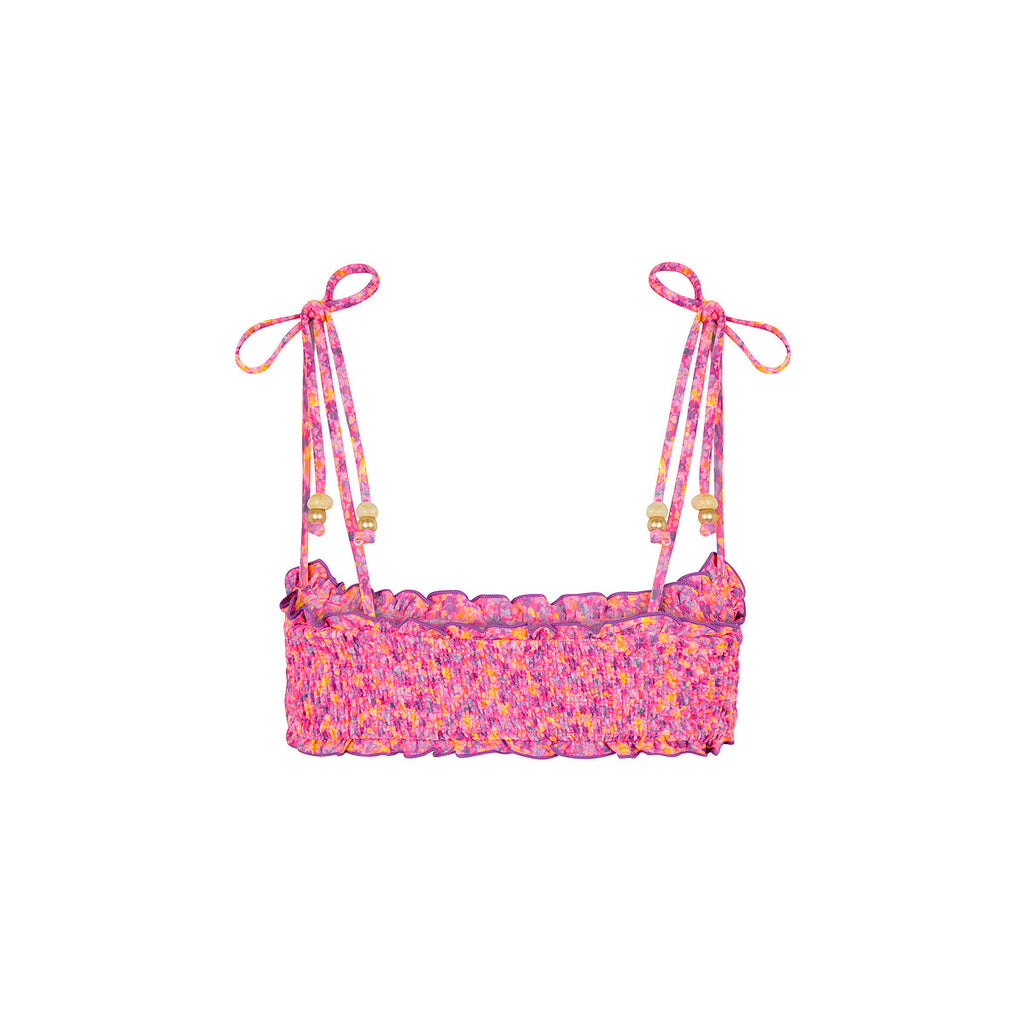 Shirred Crop Tie Bikini Top - Gelato Bloom