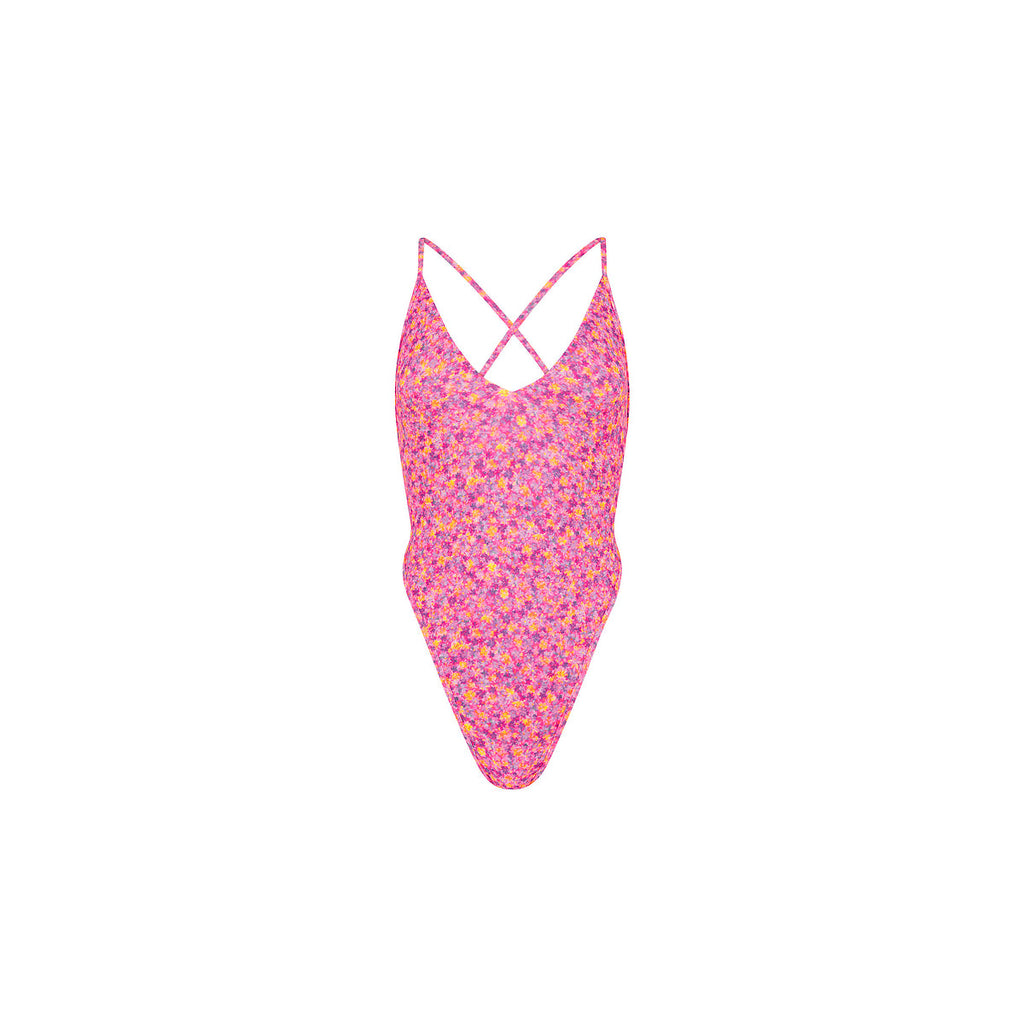 Plunge Cross Back One Piece - Gelato Bloom