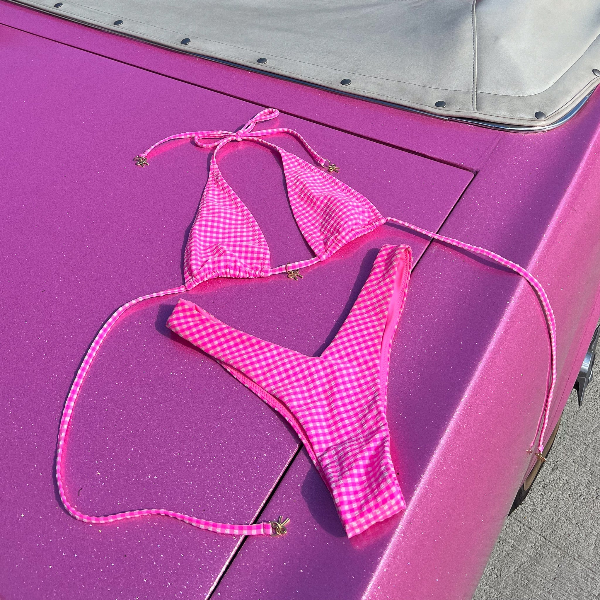 Classic Tie Halter Bikini Top - Pink Diva